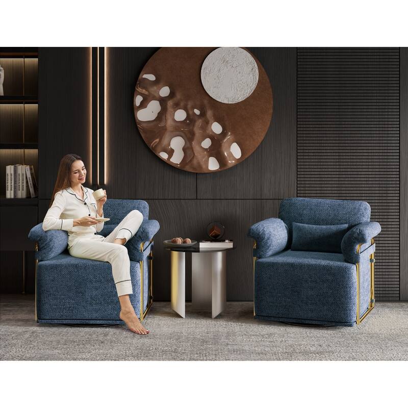 360 Swivel Accent Chair with Gold Metal Legs - Fluffy Fabric Upholstered Lounge Chair for Living Room, Bedroom or Office