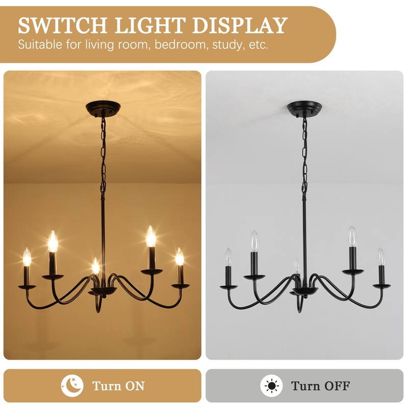 5-Light Rustic Farmhouse Candle Chandelier for Bedroom, Kitchen, Living Room and Foyer