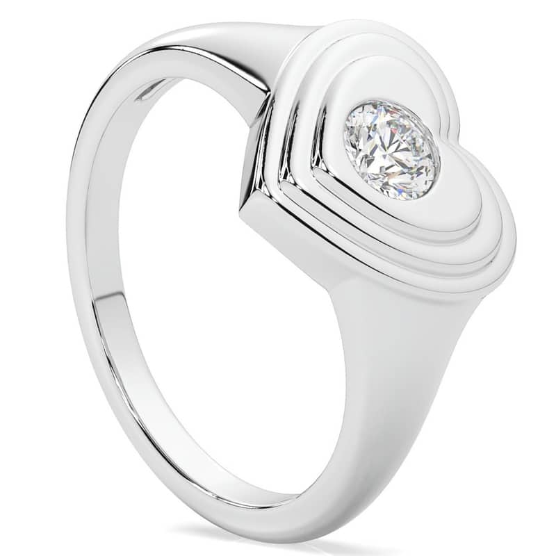 1/4Ct Diamond Solitaire Women's Sweetheart Signet Heart Ring Gold Lab Grown