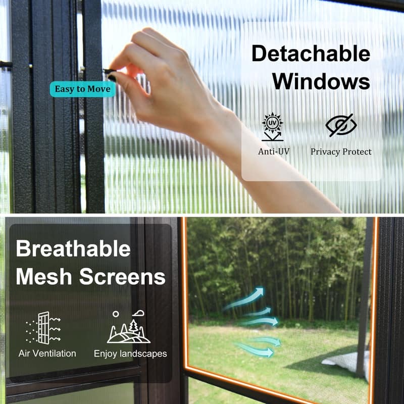 Domi Wall-Mounted Sunroom with Sloped PC Roof and Lockable Sliding Doors