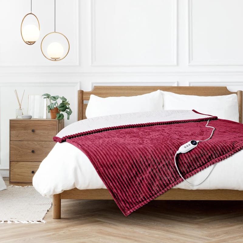 Reversible Flannel & Sherpa Electric Blanket, Heated Throw with Temperature and Timing Functions of a Controller