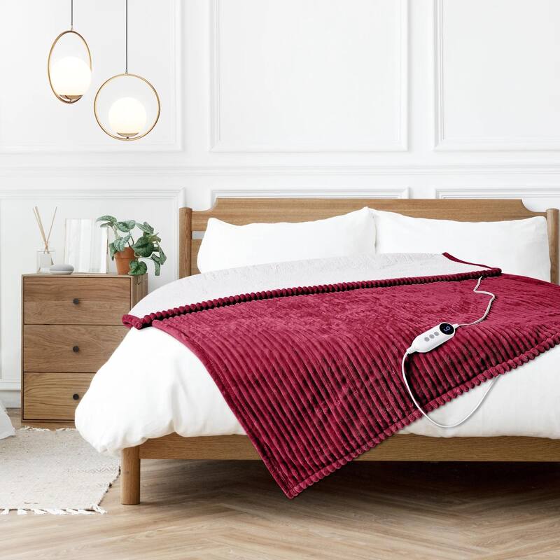 Reversible Heated Blanket & Throw, Flannel & Sherpa Electric Blanket with 9 Heat Settings and Auto Shut-Off