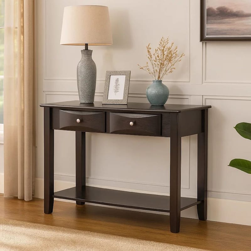 Wooden Console Table with 2 Spacious Drawers, Brown
