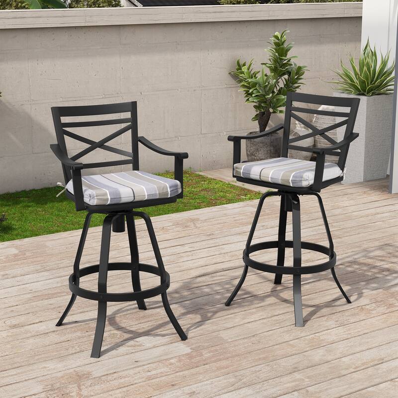Outdoor Bar Stools Patio Cast Aluminum Swivel Barstools with Sunbrella Cushion