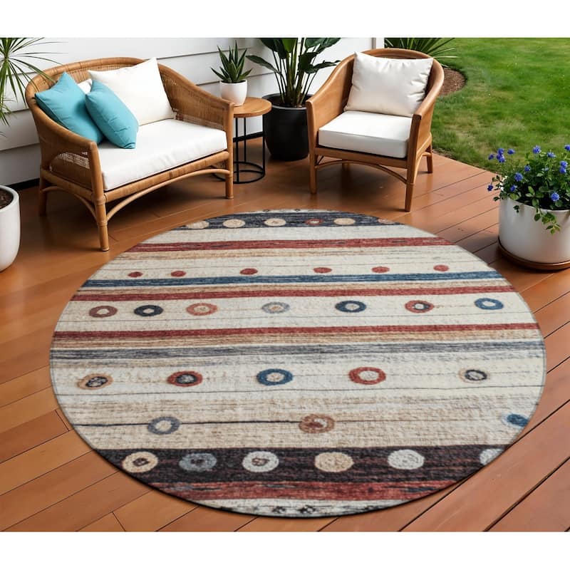 HomeRoots Striped Transitional Rectangle Outdoor Rug - 8' Round