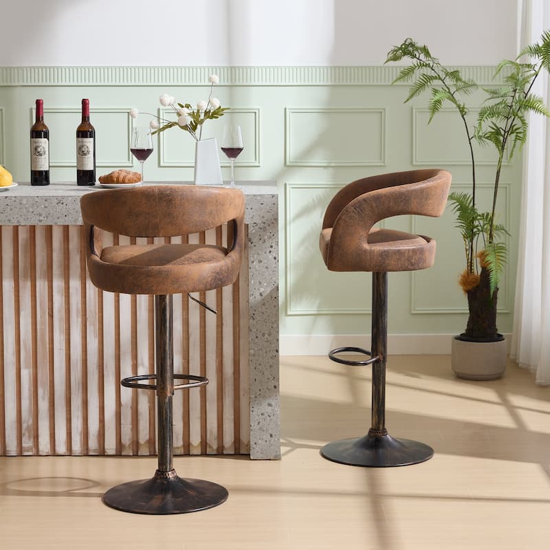 VECELO Set of 4 Swivel Bar Stools Rounded Mid-Back Barstools with Adjustable Height 360° Rotation 16" Base with Footrest