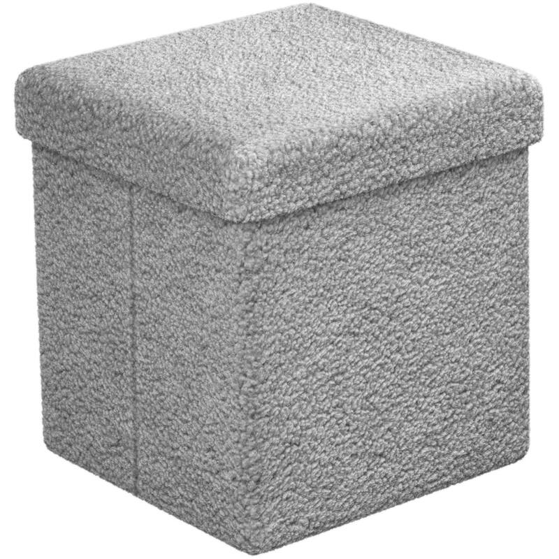 Sorbus Teddy Storage Ottoman Square Soft Sherpa Plush Tufted Footstool - Grey