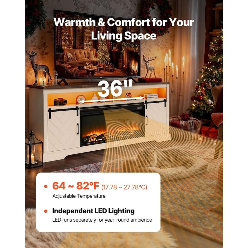80" TV Console with Built-in Electric Fireplace and Remote Control LED Ambiance Storage Cabinets - 36.22” x 5.12” x 17.52”