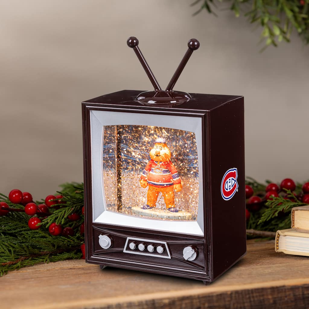 Montreal Canadiens 8 in. Vintage TV Light Up Water Lantern Snow Globe with Mascot