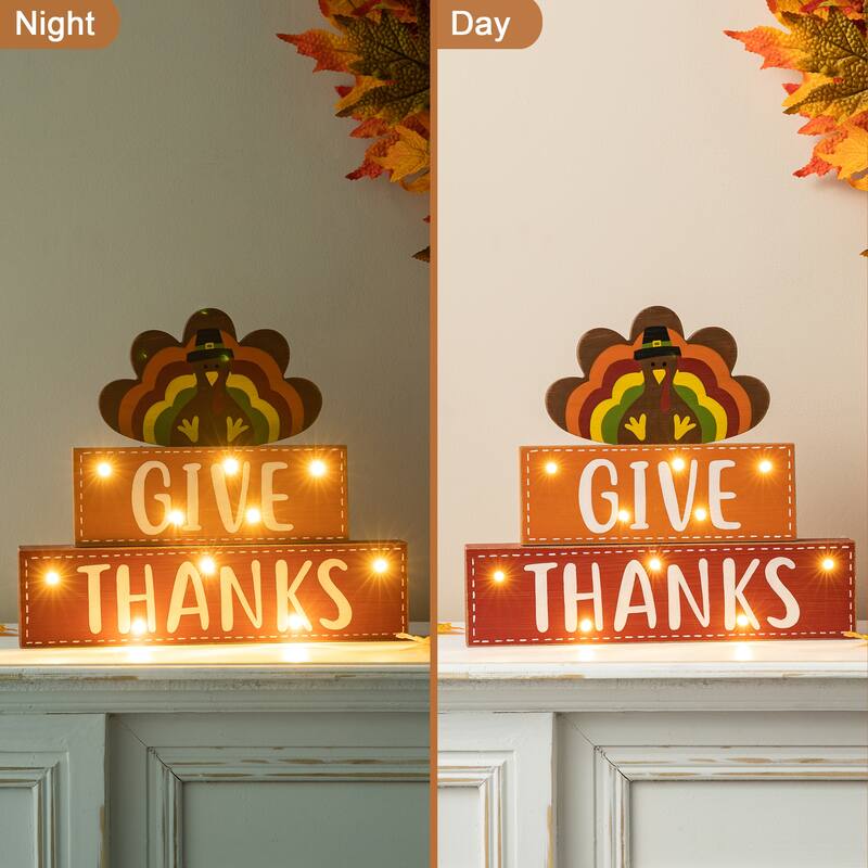 Glitzhome Fall Harvest Thanksgiving Wooden Block Set