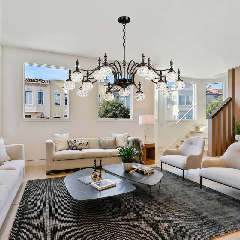 Farmhouse Antique Chandeliers with Glass Shade, Vintage Black Crystal Chandelier