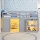 preview thumbnail 14 of 18, Gymax Twin Size Loft Bed w/ LED Lights 2 Doors Underbed Space &