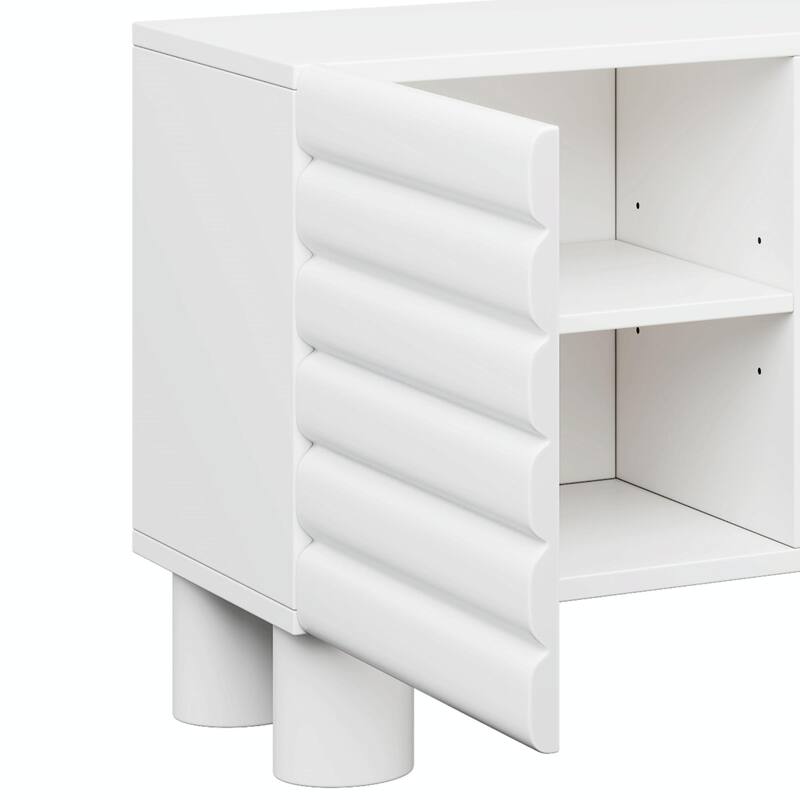 Stylish Thick Wavy Door TV Cabinet - Adjustable Shelves, TV Stand with 4 Cabinets for TVs Up to 75