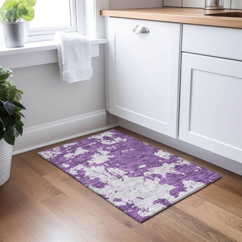 Machine Washable Indoor/ Outdoor Chantille Abstract Rug