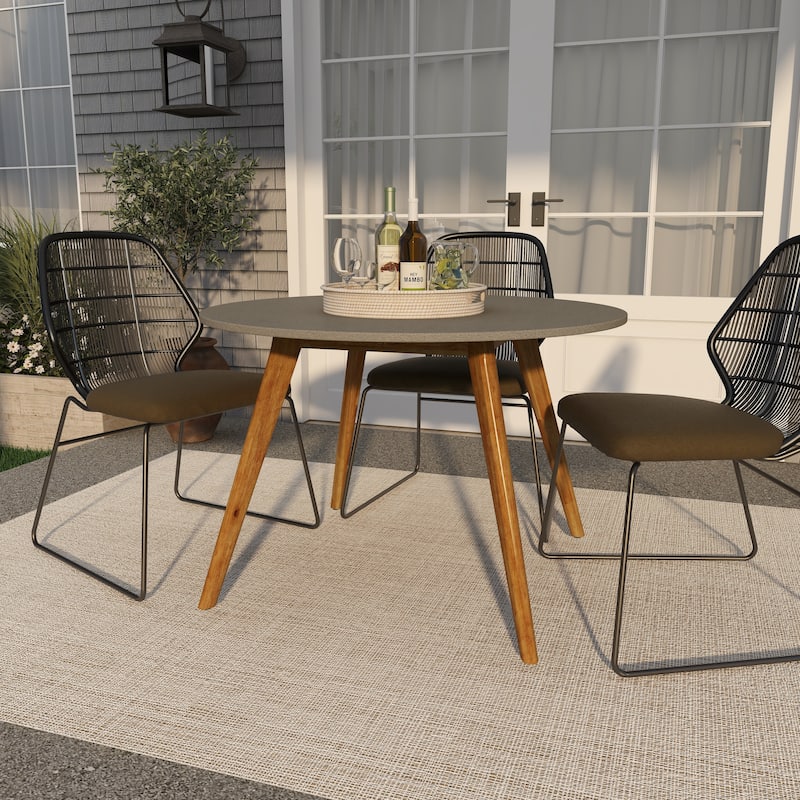 Gray Concrete Inspired Oval End Table Outdoor Accent Table with Brown Tapered Wood Legs