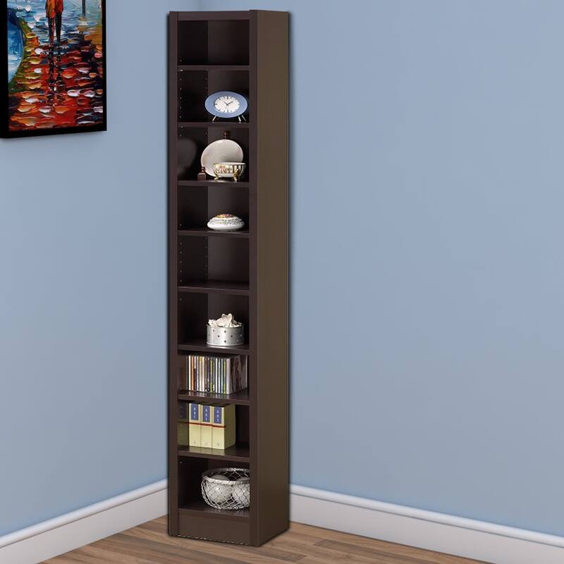 Glimmering Brown Narrow Wooden bookcase - 70.75 H x 13 W x 9.5 L Inches