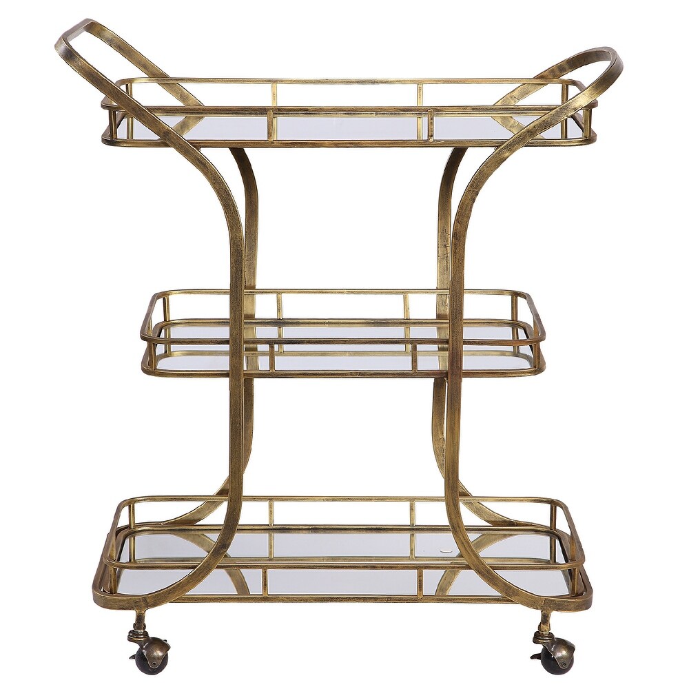 Overstock 36.75 inch Gold Contemporary Serving Cart with Three Shelves (Gold)
