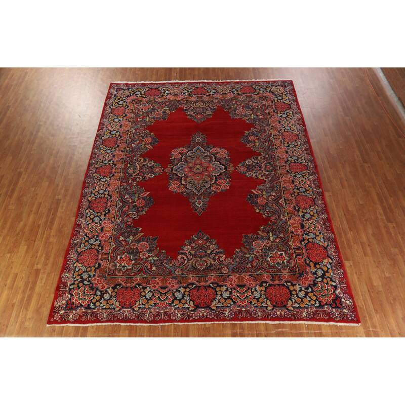 Hand Knotted Oriental 100% Wool Carpet Traditional Floral Red Sarouk Area Rug - 13' 7'' X 10' 7''