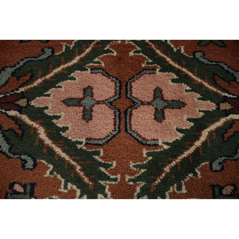 Hand Knotted Oriental 100% Wool Carpet Transitional All-Over Oranges & Rust Oushak Area Rug - 9' 10'' X 7' 11''