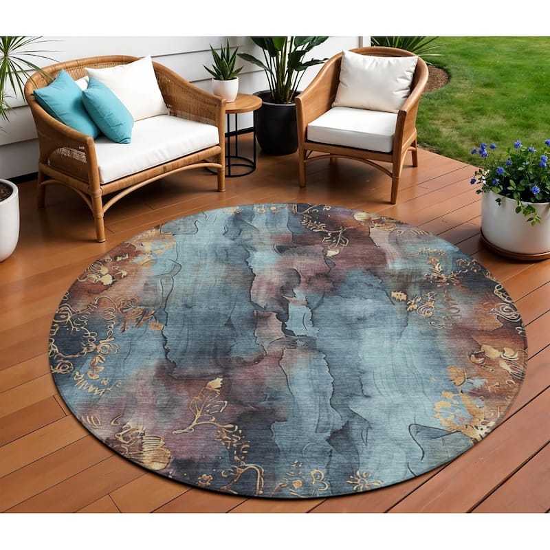 HomeRoots Floral Transitional Rectangle Outdoor Rug - 8' Round