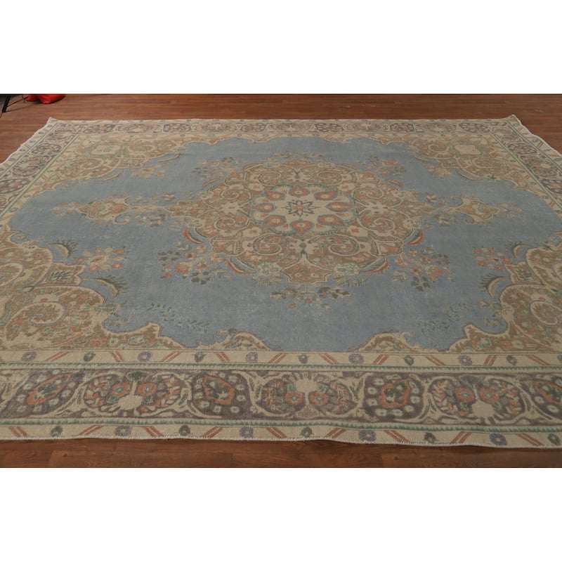 Blue Tabriz Persian Area Rug Hand-Knotted Medallion Wool Carpet - 9'3"x 12'4"