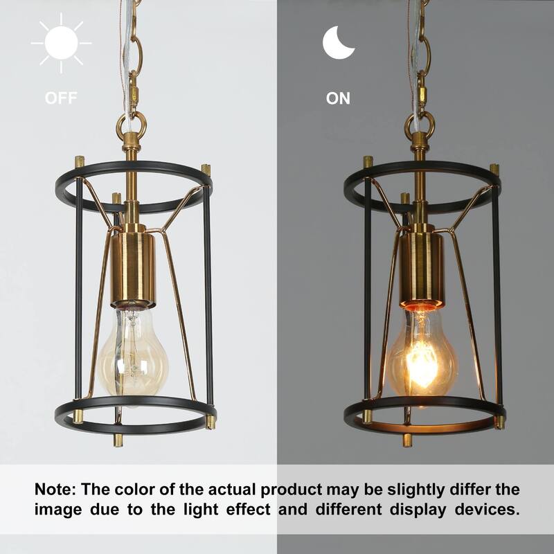 Modern Farmhouse 1-Light Black Gold Cylinder Cage Kitchen Island Pendant Lights for Dining Room