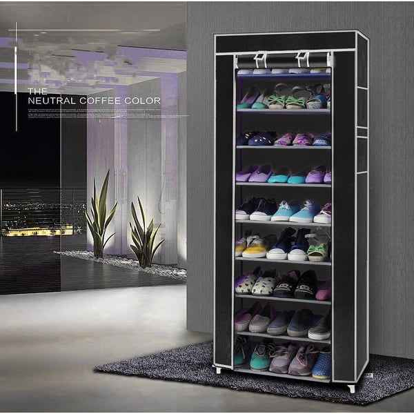 10 Tier Shoe Rack, Narrow Shoe Storage Organizer with 9 Metal Shelves,  Saving Space, Stable and