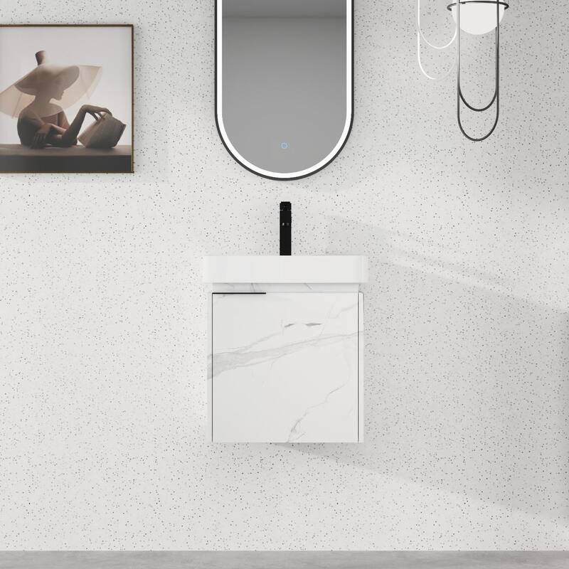 Beingnext 16''/20''/24"/30"/36" Bathroom Vanity with Sink, Floating Bathroom Vanity with Soft Close Door - 20"W - White-Ceramic Sink