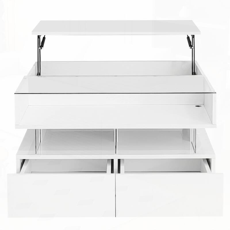 Square Coffee Table with Glass Top and High-Gloss Finish