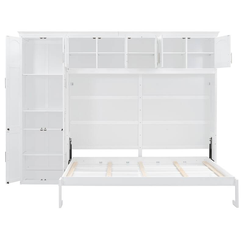 Space-Saving Queen Size Murphy Bed with Integrated Cabinets and Storage, White