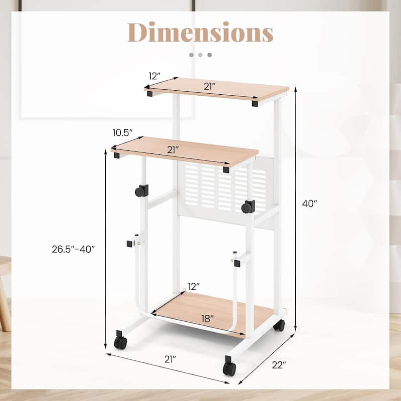 Portable Laptop Cart on Wheels Small Standing Desk w/ Adjust-Height
