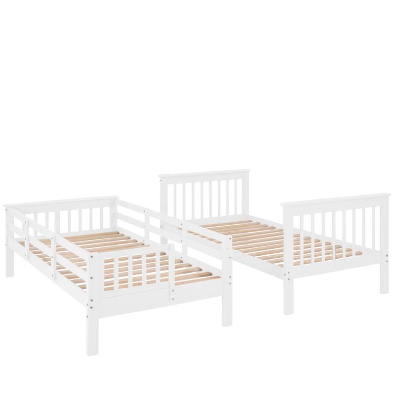 Twin-Over-Twin Bunk Bed with Storage and Guard Rail, White
