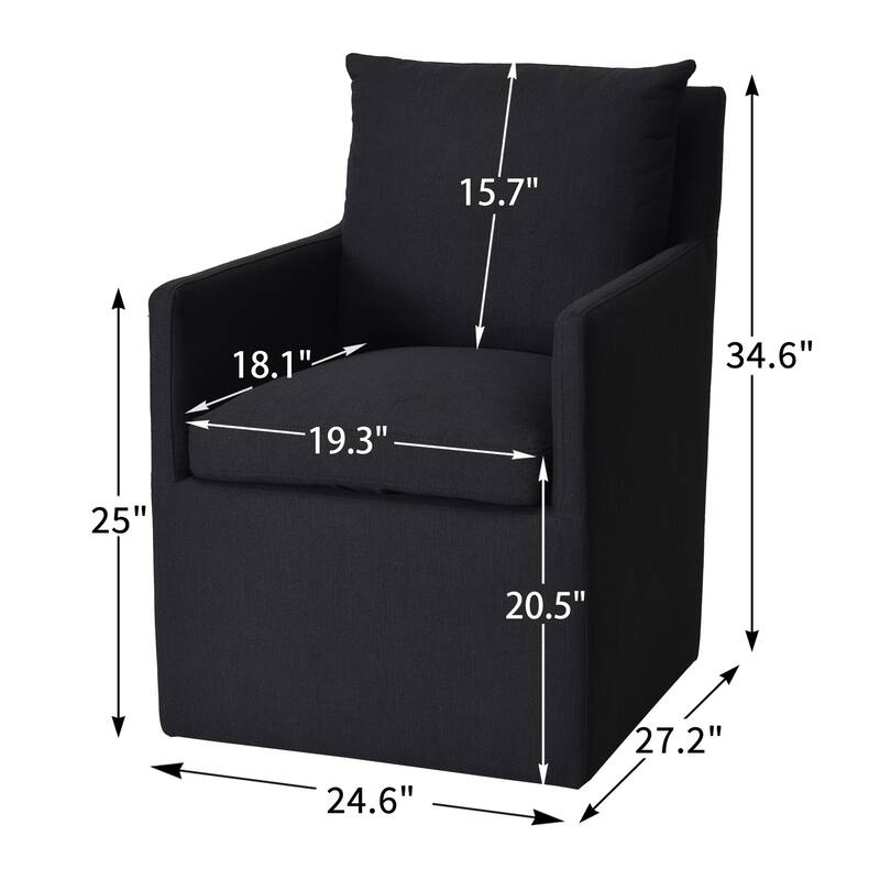 KINWELL Performance Fabric Upholstered Rolling Dining Armchair (Set of 2)