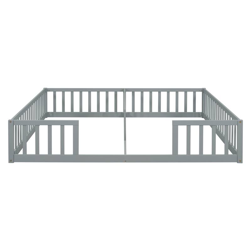 Double Twin Floor Bed with Fence, Guardrails, Without Door