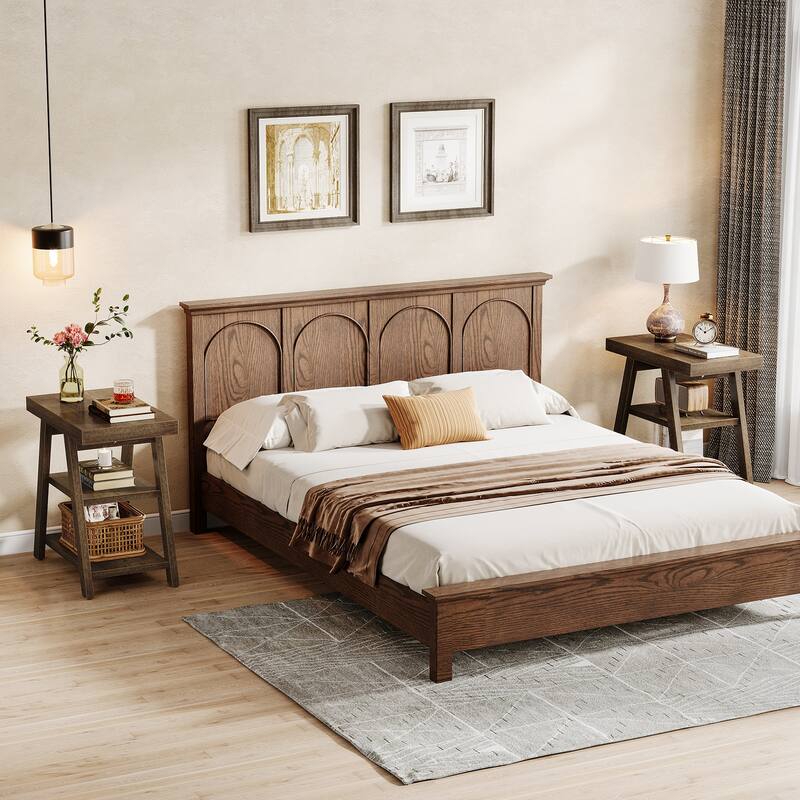 End Table with Shelf, Wooden Side Table, Sofa/Bedside Table, Nightstand for Living Room, Bedroom