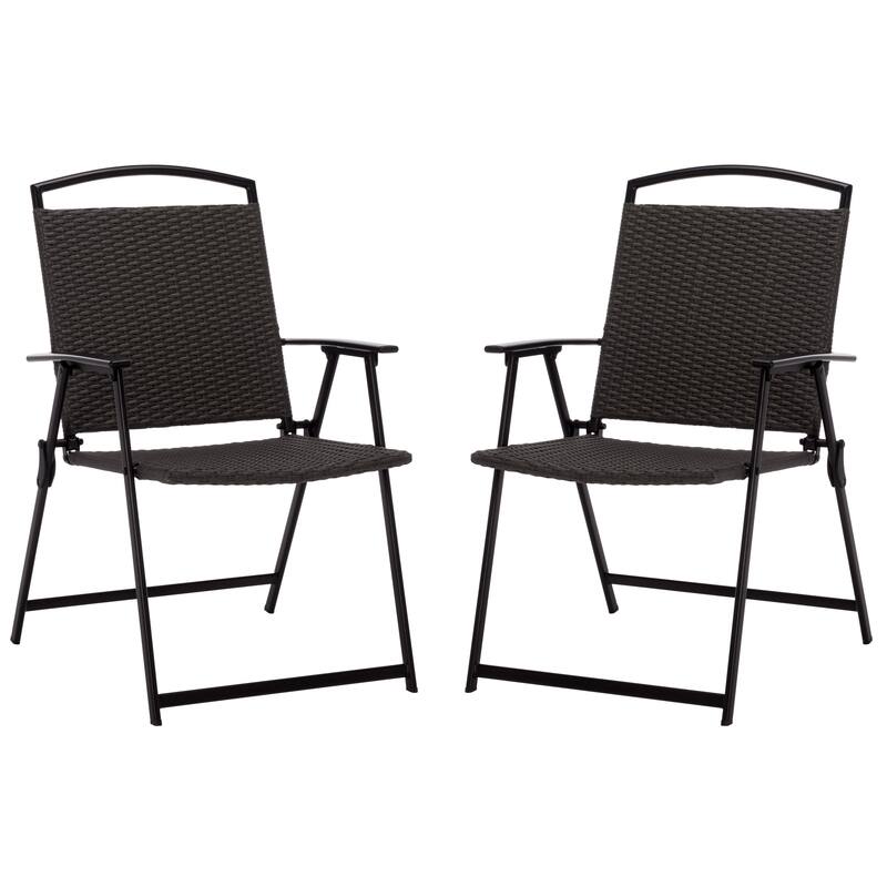 SAFAVIEH Outdoor Living Dory Folding Chair (Set of 2) - 25"W x 23"D x 36"H - Black/Grey