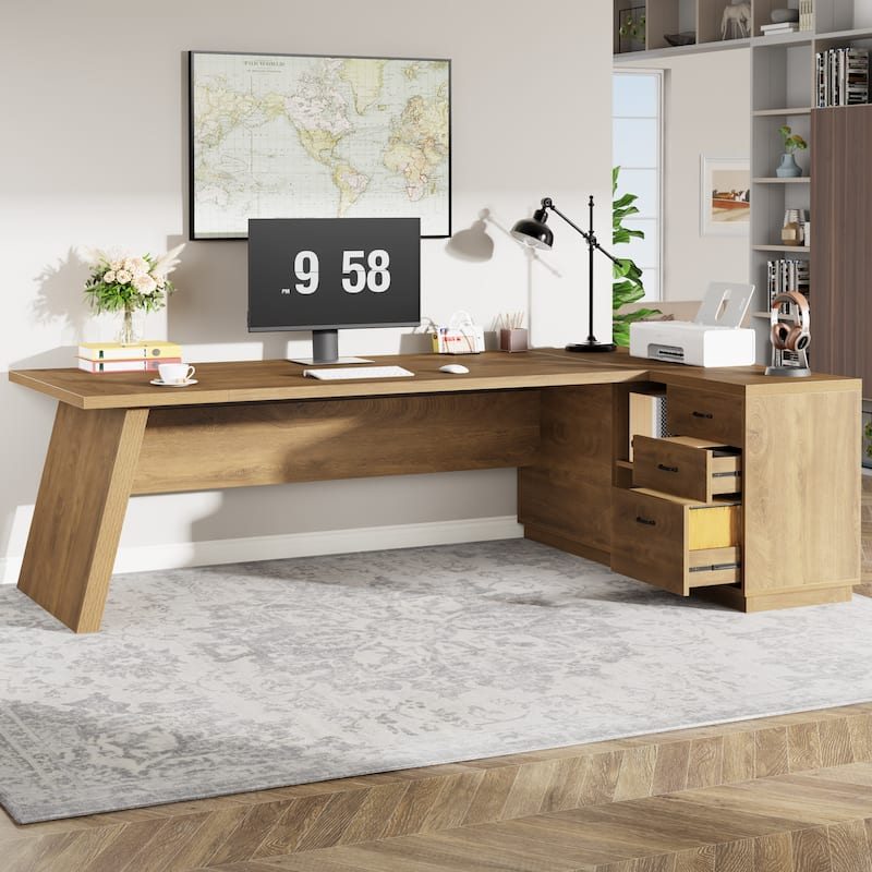 78.7-Inch L-Shaped Executive Desk Computer Desk with File Cabinet