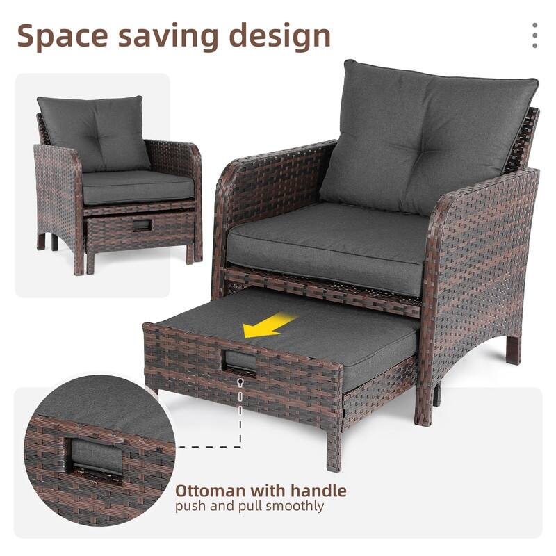Patio Watcher 5 Piece Outdoor Seating Group with Cushions Brown Wicker Patio Conversation Set with Ottoman
