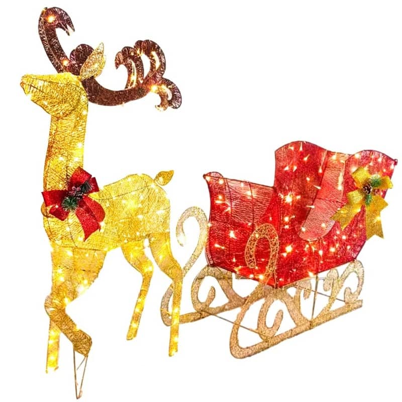 Lighted Reindeer and Sleigh Christmas Decoration