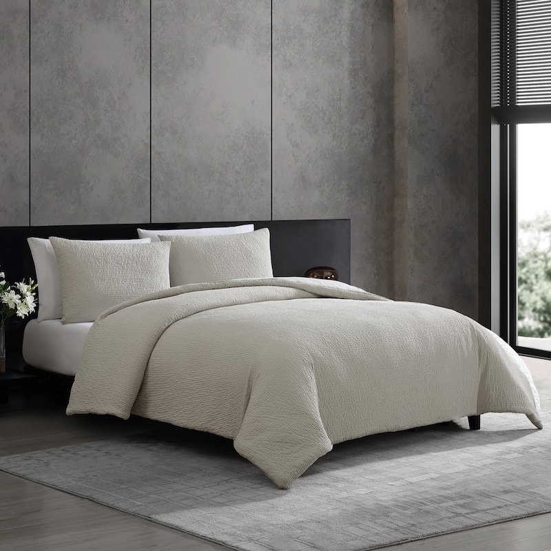 Vera Wang Puckered Texture Cotton Duvet Cover Set - Grey - King