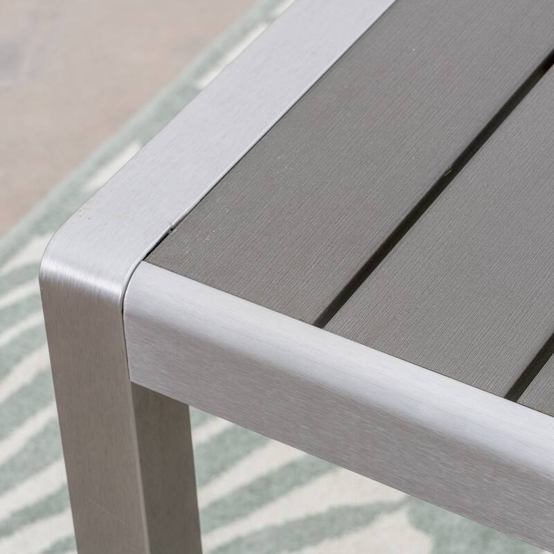 Roomfitters Modern Outdoor Aluminum Dining Table with Faux Wood Top, Stylish and Durable Design for Patio and Garden Use, Gray