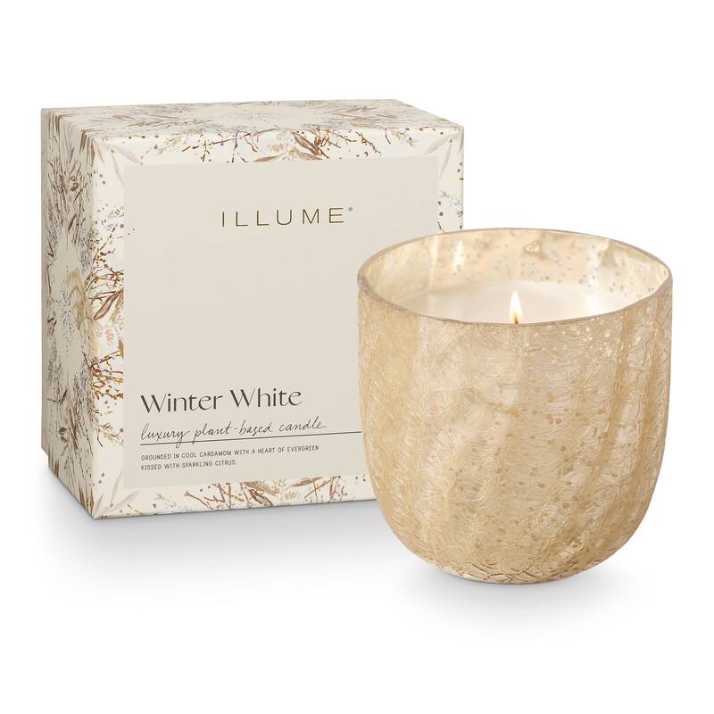 ILLUME Noble Holiday Winter White Candle - Large Boxed Crackle Glass