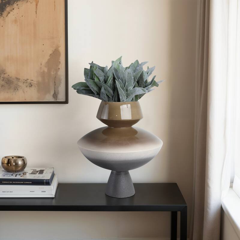 Pottery Vase Artesa Geometric Pedestal Form Handmade Flared Neck - 16" x 16" x 16.75"