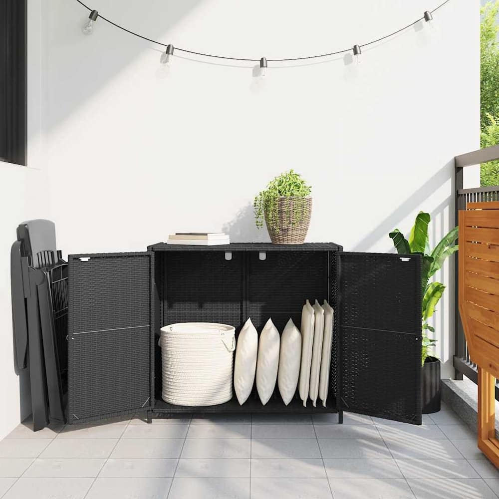 vidaXL Patio Storage Cabinet Box Outdoor Garden Tool Organizer Poly Rattan - 32.7" x 17.7" x 29.9"