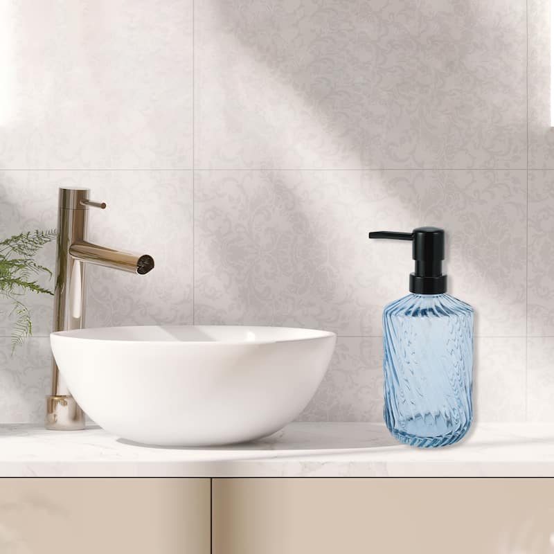 Simple Twill Lines Soap Pump Dispenser for Bathroom 450ml 1 Pcs - Clear Blue Black