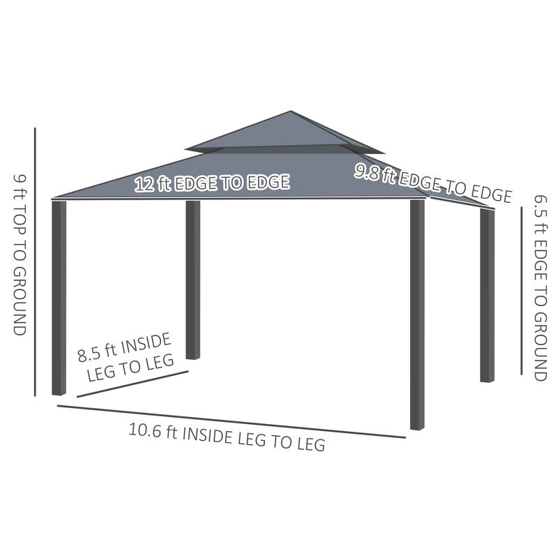 Outsunny 10' x 12' Patio Gazebo, Double Roof Outdoor Gazebo Canopy Shelter with Netting and Curtains, Solid Metal Frame