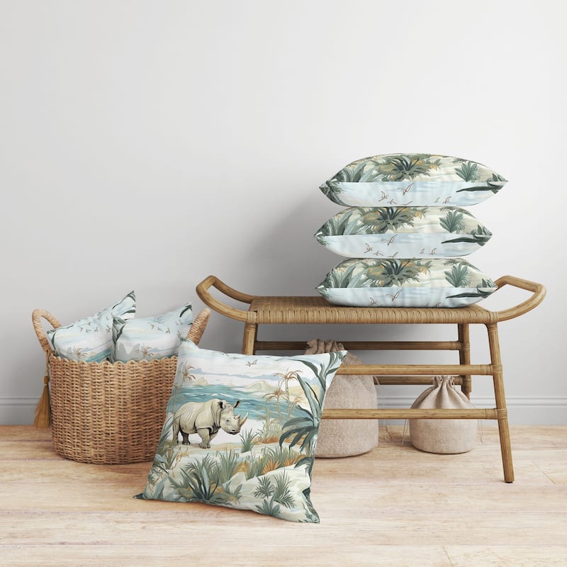 Coastal Rhino Faux Suede Reversible Throw Pillow Beige and Blue
