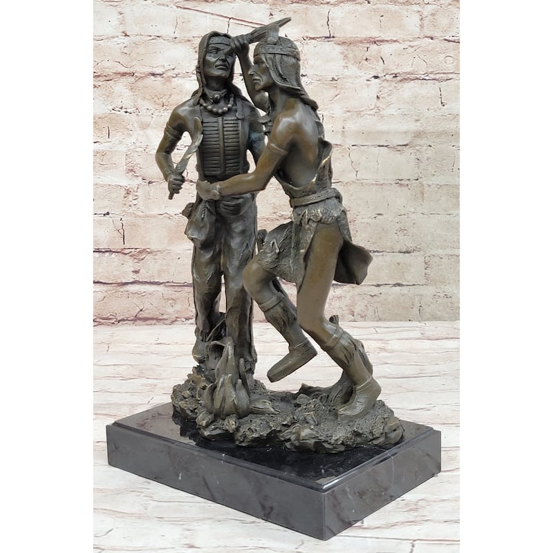 Native American Indian Dancers Rain Dance Bronze Sculpture Statue Original Art On Marble Base