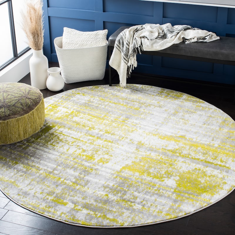 SAFAVIEH Skyler Minervia Modern Abstract Rug - 6'7" Round - Silver/Green