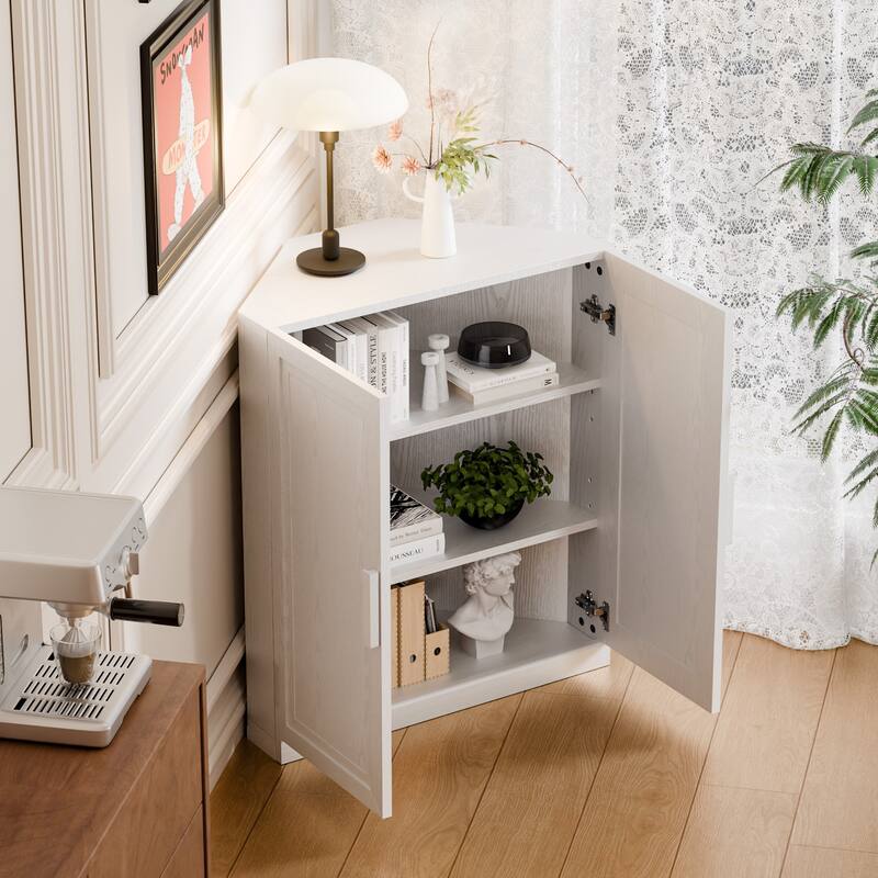 Corner Cabinet Wooden Corner Storage Organizer Cabinet with Adjustable Shelves